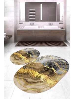 Napoli Home Dijital Baskılı Kaymaz Taban Yıkanabilir Oval 2'li Klozet Takımı Banyo Paspası NOKZ-HY-1044