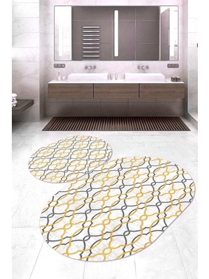 Napoli Home Dijital Baskılı Kaymaz Taban Yıkanabilir Oval 2'li Klozet Takımı Banyo Paspası NOKZ-HY-1053