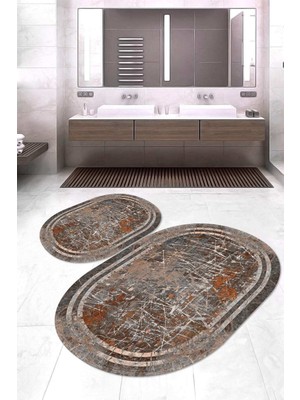 Napoli Home Dijital Baskılı Kaymaz Taban Yıkanabilir Oval 2'li Klozet Takımı Banyo Paspası NOKZ-HY-1300