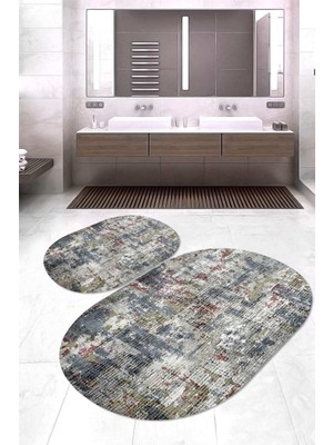 Napoli Home Dijital Baskılı Kaymaz Taban Yıkanabilir Oval 2'li Klozet Takımı Banyo Paspası NOKZ-SD-291