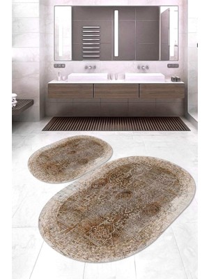 Napoli Home Dijital Baskılı Kaymaz Taban Yıkanabilir Oval 2'li Klozet Takımı Banyo Paspası NOKZ-SD-297