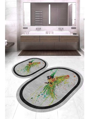 Napoli Home Dijital Baskılı Kaymaz Taban Yıkanabilir Oval 2'li Klozet Takımı Banyo Paspası NOKZ-HS-253