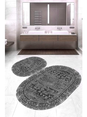 Napoli Home Dijital Baskılı Kaymaz Taban Yıkanabilir Oval 2'li Klozet Takımı Banyo Paspası NOKZ-HT-126