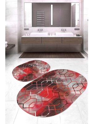 Napoli Home Dijital Baskılı Kaymaz Taban Yıkanabilir Oval 2'li Klozet Takımı Banyo Paspası NOKZ-HT-1394