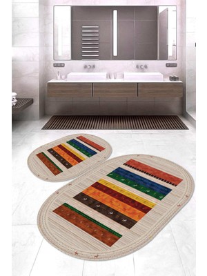 Napoli Home Dijital Baskılı Kaymaz Taban Yıkanabilir Oval 2'li Klozet Takımı Banyo Paspası NOKZ-HS-515