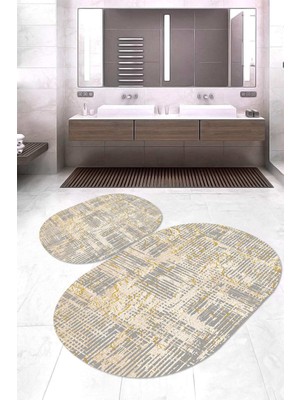 Napoli Home Dijital Baskılı Kaymaz Taban Yıkanabilir Oval 2'li Klozet Takımı Banyo Paspası Nokz-Ht-35