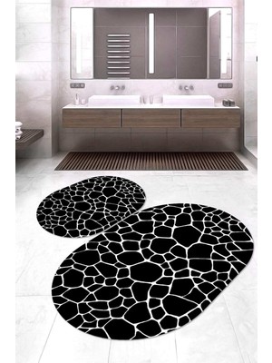 Napoli Home Dijital Baskılı Kaymaz Taban Yıkanabilir Oval 2'li Klozet Takımı Banyo Paspası NOKZ-HS-484