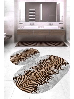 Napoli Home Dijital Baskılı Kaymaz Taban Yıkanabilir Oval 2'li Klozet Takımı Banyo Paspası NOKZ-HT-1101