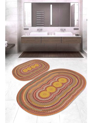 Napoli Home Dijital Baskılı Kaymaz Taban Yıkanabilir Oval 2'li Klozet Takımı Banyo Paspası NOKZ-SD-374