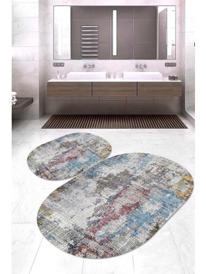 Napoli Home Dijital Baskılı Kaymaz Taban Yıkanabilir Oval 2'li Klozet Takımı Banyo Paspası NOKZ-SD-382