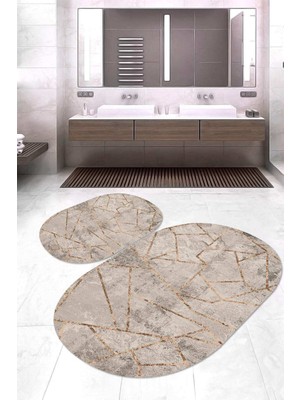 Napoli Home Dijital Baskılı Kaymaz Taban Yıkanabilir Oval 2'li Klozet Takımı Banyo Paspası NOKZ-SD-394