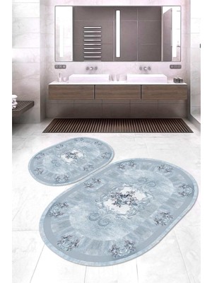 Napoli Home Dijital Baskılı Kaymaz Taban Yıkanabilir Oval 2'li Klozet Takımı Banyo Paspası Nokz-Hk-69