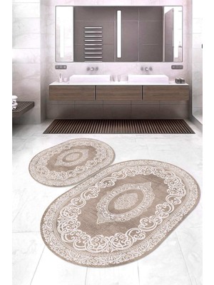 Napoli Home Dijital Baskılı Kaymaz Taban Yıkanabilir Oval 2'li Klozet Takımı Banyo Paspası NOKZ-HK-141