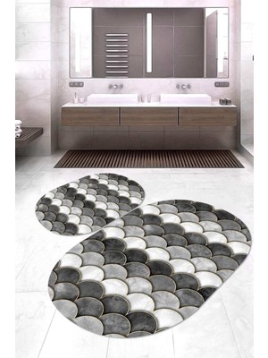 Napoli Home Dijital Baskılı Kaymaz Taban Yıkanabilir Oval 2'li Klozet Takımı Banyo Paspası NOKZ-HT-1376