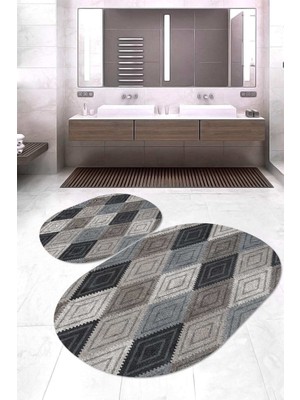 Napoli Home Dijital Baskılı Kaymaz Taban Yıkanabilir Oval 2'li Klozet Takımı Banyo Paspası NOKZ-HT-121