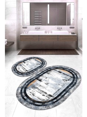 Napoli Home Dijital Baskılı Kaymaz Taban Yıkanabilir Oval 2'li Klozet Takımı Banyo Paspası NOKZ-HT-1273