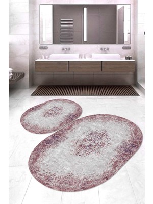 Napoli Home Dijital Baskılı Kaymaz Taban Yıkanabilir Oval 2'li Klozet Takımı Banyo Paspası NOKZ-HT-199