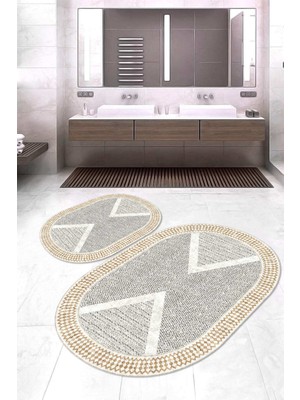 Napoli Home Dijital Baskılı Kaymaz Taban Yıkanabilir Oval 2'li Klozet Takımı Banyo Paspası NOKZ-HT-170