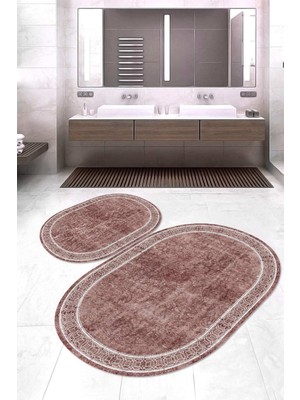 Napoli Home Dijital Baskılı Kaymaz Taban Yıkanabilir Oval 2'li Klozet Takımı Banyo Paspası NOKZ-HT-240