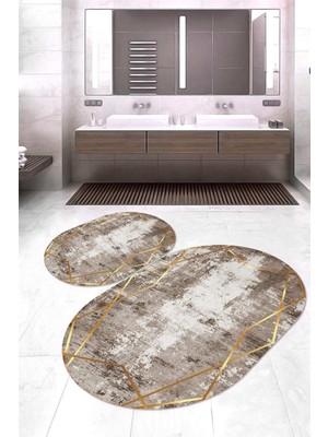 Napoli Home Dijital Baskılı Kaymaz Taban Yıkanabilir Oval 2'li Klozet Takımı Banyo Paspası NOKZ-HT-695