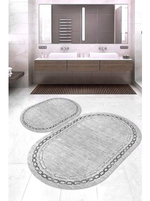 Napoli Home Dijital Baskılı Kaymaz Taban Yıkanabilir Oval 2'li Klozet Takımı Banyo Paspası NOKZ-HT-900