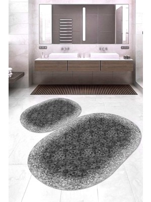 Napoli Home Dijital Baskılı Kaymaz Taban Yıkanabilir Oval 2'li Klozet Takımı Banyo Paspası NOKZ-HT-244