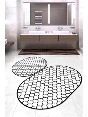 Napoli Home Dijital Baskılı Kaymaz Taban Yıkanabilir Oval 2'li Klozet Takımı Banyo Paspası NOKZ-HT-545