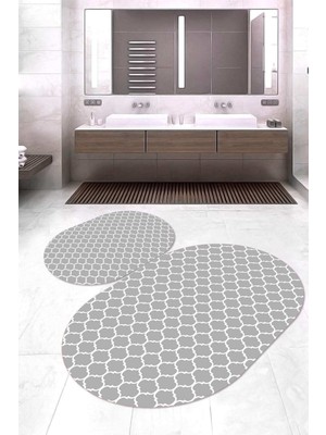 Napoli Home Dijital Baskılı Kaymaz Taban Yıkanabilir Oval 2'li Klozet Takımı Banyo Paspası NOKZ-HT-547