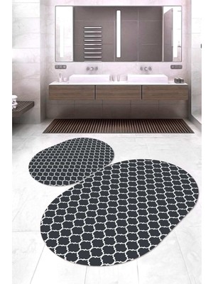 Napoli Home Dijital Baskılı Kaymaz Taban Yıkanabilir Oval 2'li Klozet Takımı Banyo Paspası NOKZ-HT-553