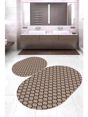 Napoli Home Dijital Baskılı Kaymaz Taban Yıkanabilir Oval 2'li Klozet Takımı Banyo Paspası NOKZ-HT-554