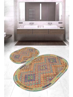 Napoli Home Dijital Baskılı Kaymaz Taban Yıkanabilir Oval 2'li Klozet Takımı Banyo Paspası NOKZ-HT-652