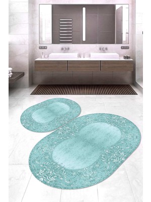 Napoli Home Dijital Baskılı Kaymaz Taban Yıkanabilir Oval 2'li Klozet Takımı Banyo Paspası NOKZ-HT-351