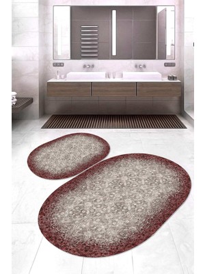 Napoli Home Dijital Baskılı Kaymaz Taban Yıkanabilir Oval 2'li Klozet Takımı Banyo Paspası NOKZ-HT-247