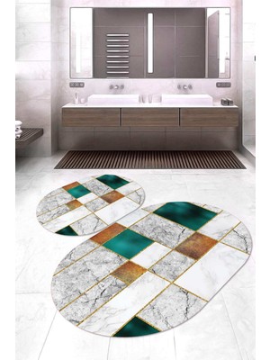 Napoli Home Dijital Baskılı Kaymaz Taban Yıkanabilir Oval 2'li Klozet Takımı Banyo Paspası NOKZ-HY-1106