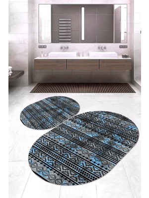 Napoli Home Dijital Baskılı Kaymaz Taban Yıkanabilir Oval 2'li Klozet Takımı Banyo Paspası NOKZ-HY-1280