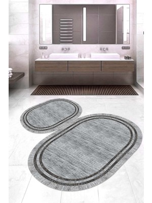 Napoli Home Dijital Baskılı Kaymaz Taban Yıkanabilir Oval 2'li Klozet Takımı Banyo Paspası NOKZ-HY-1309