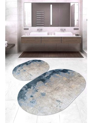 Napoli Home Dijital Baskılı Kaymaz Taban Yıkanabilir Oval 2'li Klozet Takımı Banyo Paspası NOKZ-HY-805