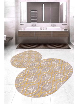 Napoli Home Dijital Baskılı Kaymaz Taban Yıkanabilir Oval 2'li Klozet Takımı Banyo Paspası NOKZ-HY-1054