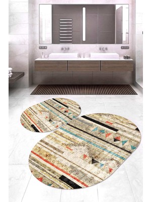 Napoli Home Dijital Baskılı Kaymaz Taban Yıkanabilir Oval 2'li Klozet Takımı Banyo Paspası NOKZ-HY-1205