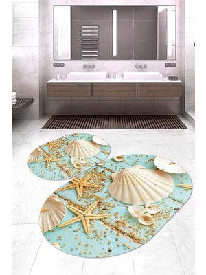 Napoli Home Dijital Baskılı Kaymaz Taban Yıkanabilir Oval 2'li Klozet Takımı Banyo Paspası NOKZ-HY-833