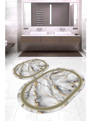 Napoli Home Dijital Baskılı Kaymaz Taban Yıkanabilir Oval 2'li Klozet Takımı Banyo Paspası NOKZ-HY-966