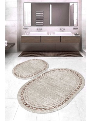 Napoli Home Dijital Baskılı Kaymaz Taban Yıkanabilir Oval 2'li Klozet Takımı Banyo Paspası NOKZ-HT-899