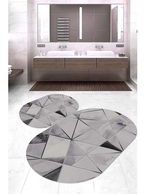 Napoli Home Dijital Baskılı Kaymaz Taban Yıkanabilir Oval 2'li Klozet Takımı Banyo Paspası NOKZ-HY-1191