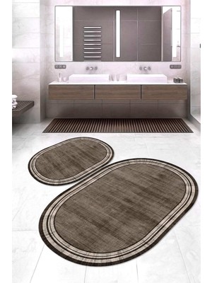 Napoli Home Dijital Baskılı Kaymaz Taban Yıkanabilir Oval 2'li Klozet Takımı Banyo Paspası NOKZ-HY-1244