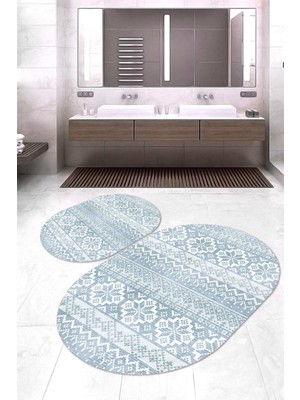 Napoli Home Dijital Baskılı Kaymaz Taban Yıkanabilir Oval 2'li Klozet Takımı Banyo Paspası NOKZ-HT-989