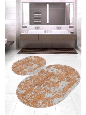 Napoli Home Dijital Baskılı Kaymaz Taban Yıkanabilir Oval 2'li Klozet Takımı Banyo Paspası NOKZ-HT-993