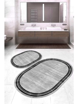 Napoli Home Dijital Baskılı Kaymaz Taban Yıkanabilir Oval 2'li Klozet Takımı Banyo Paspası NOKZ-HY-967