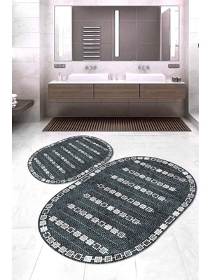 Napoli Home Dijital Baskılı Kaymaz Taban Yıkanabilir Oval 2'li Klozet Takımı Banyo Paspası NOKZ-SD-1011