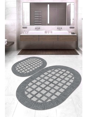 Napoli Home Dijital Baskılı Kaymaz Taban Yıkanabilir Oval 2'li Klozet Takımı Banyo Paspası NOKZ-SD-1027