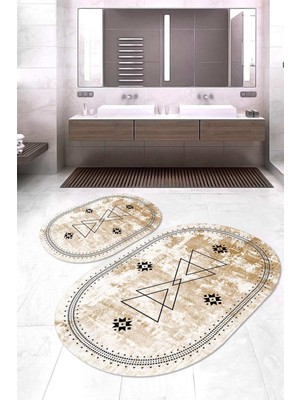 Napoli Home Dijital Baskılı Kaymaz Taban Yıkanabilir Oval 2'li Klozet Takımı Banyo Paspası NOKZ-SD-1031